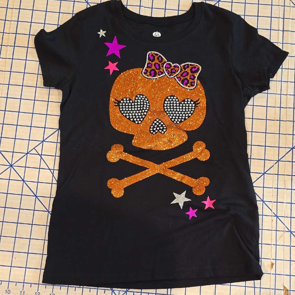Black Kids Shirt with Orange Skull Design sz 10/12